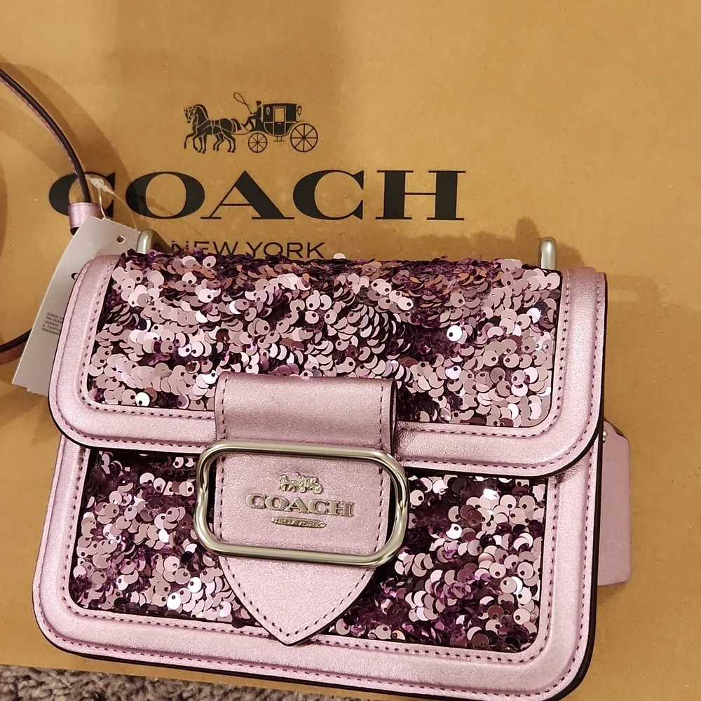 SOLD OUT NWT Coach Lilac Sequin Morgan Square Crossbody bag - Picture 3 of 16